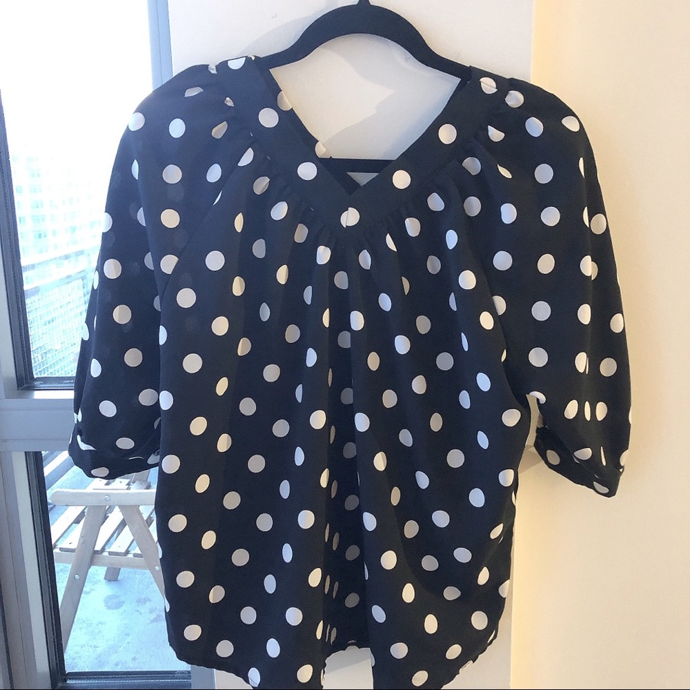 Polka Dot Print V-neck Blouse